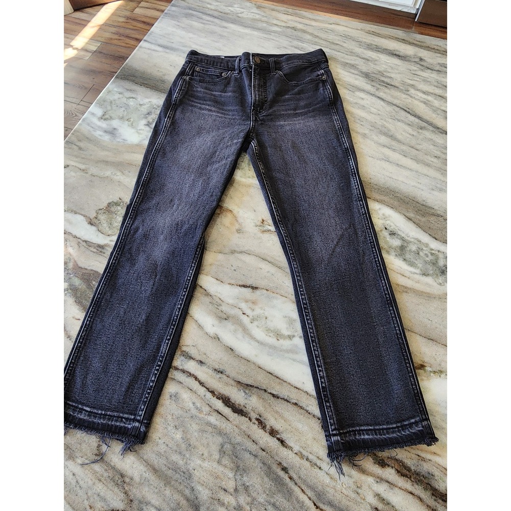 Gap Vintage Slim High Rise Jeans 28 6P Faded Black Raw Hem Distressed